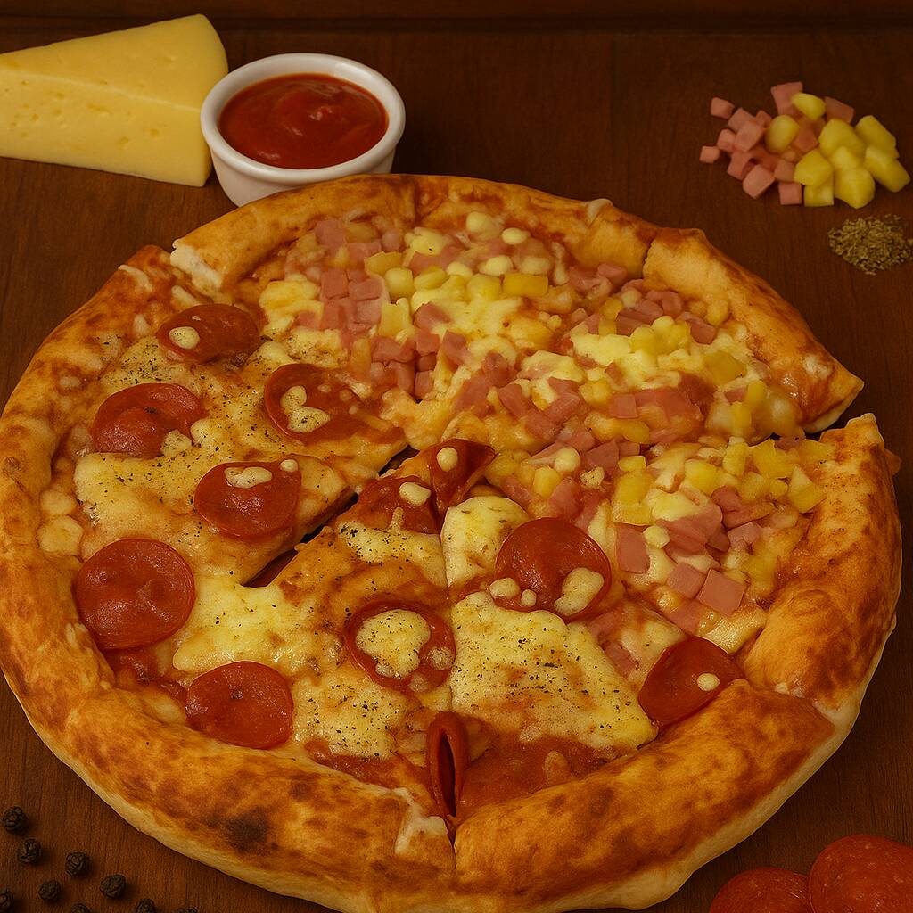 Pizza Grande Hawaiana & Peperoni Orilla de Queso.