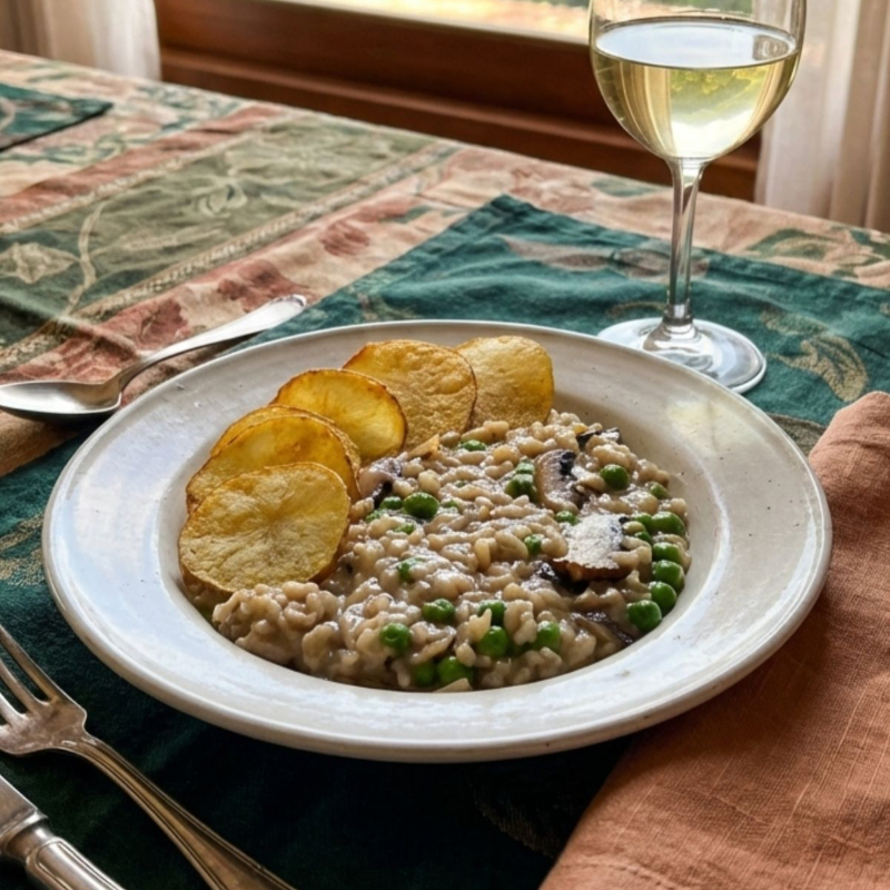 Uma combinação sofisticada e reconfortante, feita com todo o cuidado para você.
Imagine a cremosidade do arroz integral, abraçado pela intensidade terrosa dos cogumelos frescos e a doçura delicada das ervilhas, tudo isso enriquecido com a leveza dos queijos vegetais, um toque especial de vinho branco e um bechamel suave e envolvente. É uma explosão de texturas e aromas que nutre o corpo e a alma!