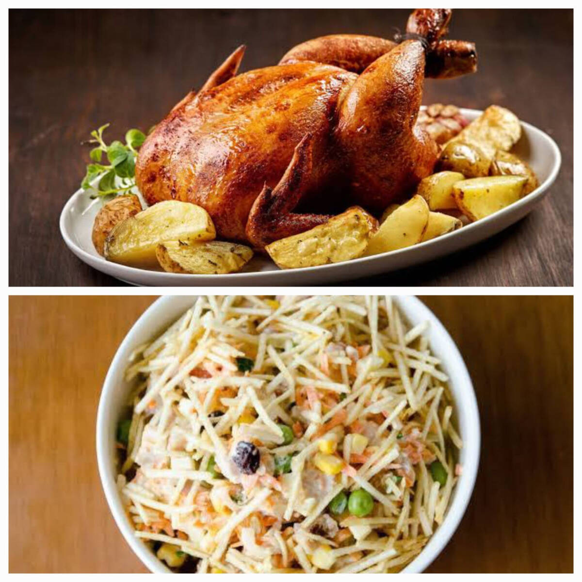 FRANGO ASSADO, FAROFA, BATATA E SALPICÃO* (*300g).