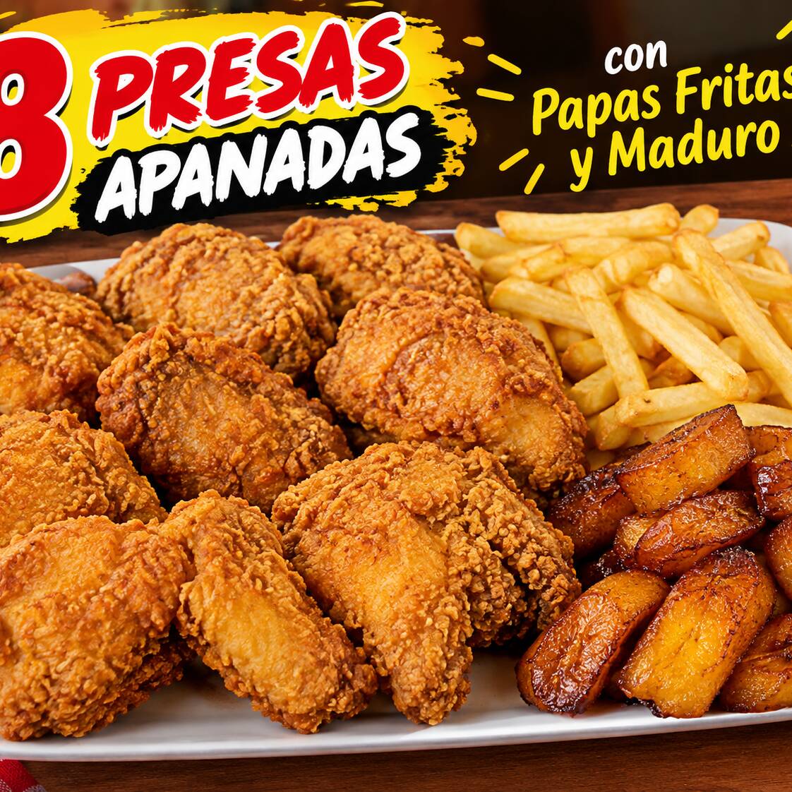 Súper Combo Apanado con papas fritas y maduro