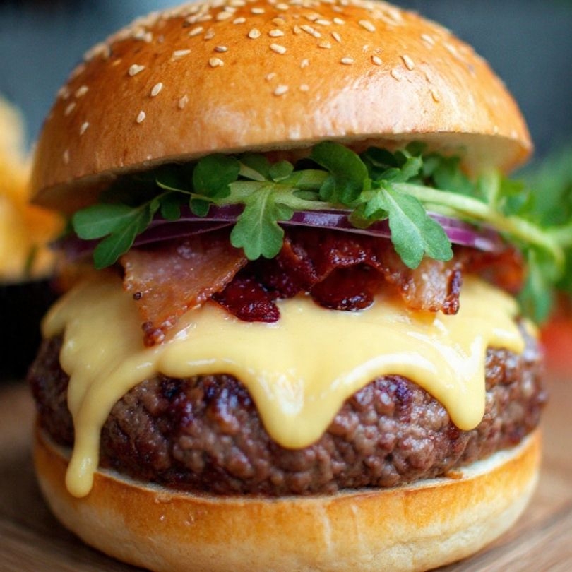 Hamburguesa de sirloin jamón y queso,y tocino