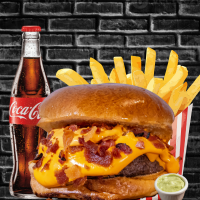 Muito Cheddar e Muito Bacon acompanhado de batata e refrigerante 350ml