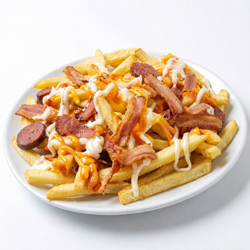 Combinação de Batata Frita + Bacon + Calabresa + Queijo
