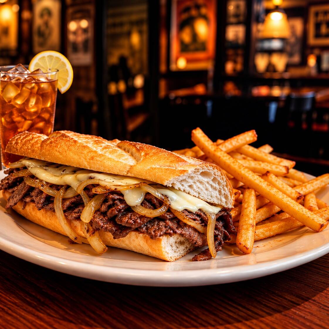 Philly Steak Sandwich con Papas y Bebida