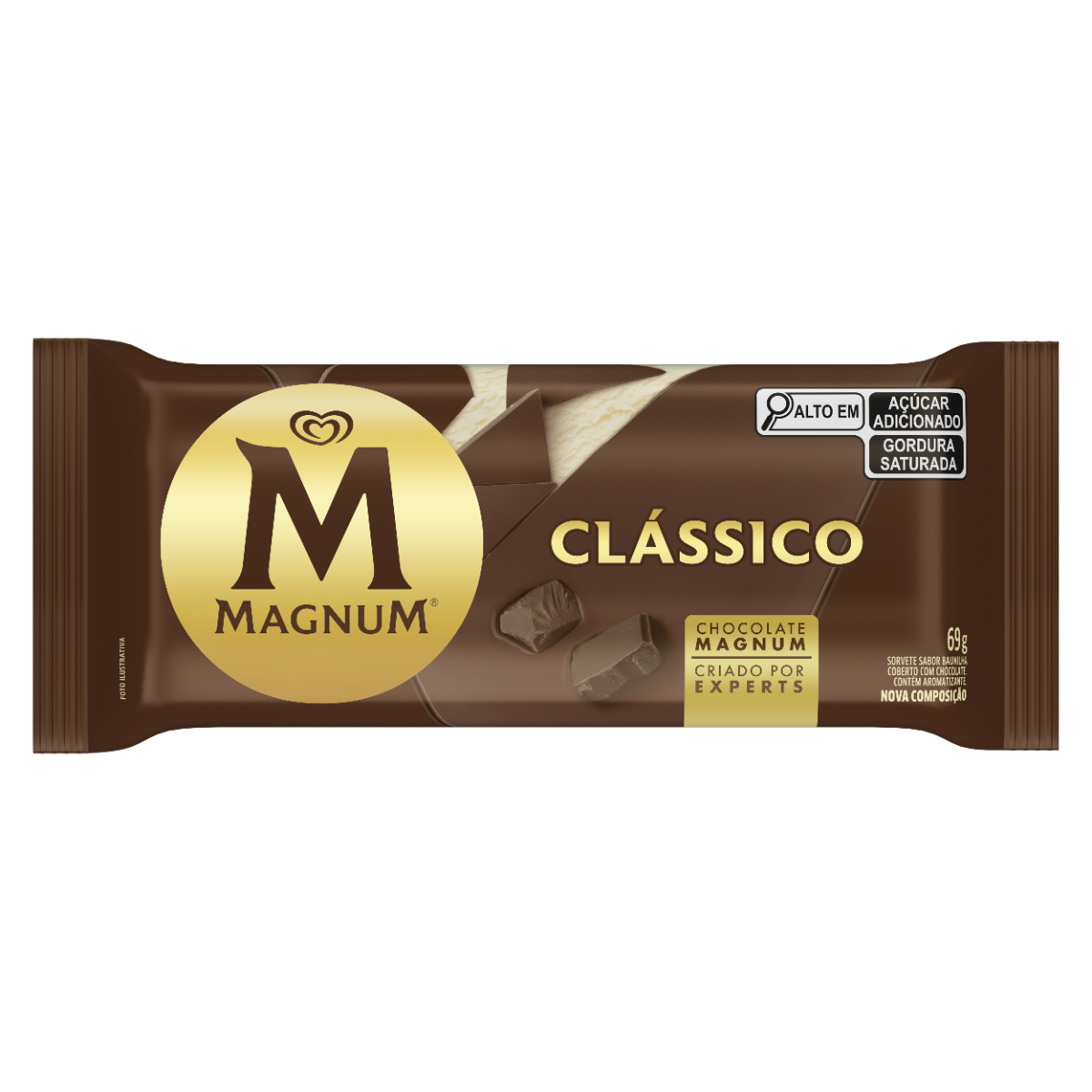 Magnum Clássico é um delicioso sorvete de baunilha com cobertura de chocolate belga. Imperdível!
