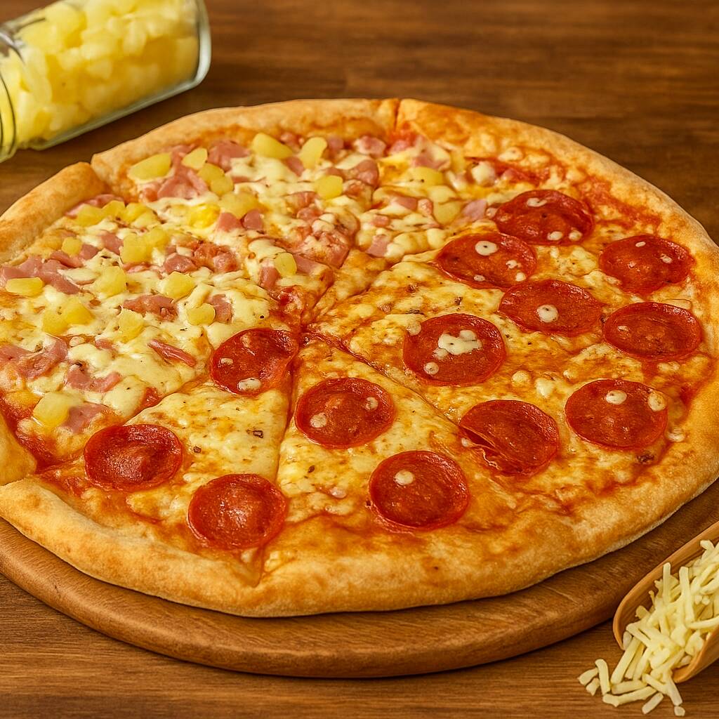 Pizza Grande Mitad Hawaiana Vs Mitad Pepperoni🔥😍