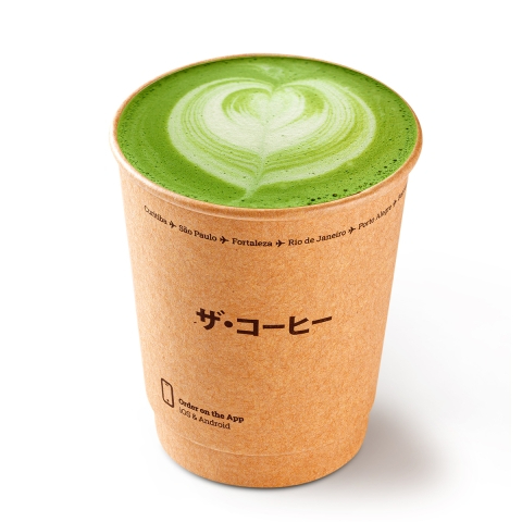 Matcha, essência de "baunilha amazônica" e leite vaporizado. (Sem café, com leite)