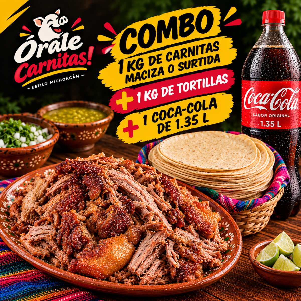 Combo Familia - 1Kg de Carnitas+ Tortillas+ Chesco