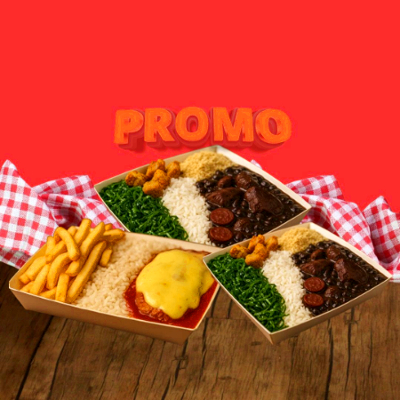 👉 Uma combinação imbatível para quem ama variedade! Marmitex com frango à parmegiana suculento, coberto com muito queijo e molho de tomate caseiro, acompanhado de batatas fritas crocantes. Para completar, duas marmitas de feijoada simples (500g cada), feita com tempero especial que lembra comida de domingo. Ideal para compartilhar ou garantir refeições práticas e deliciosas.