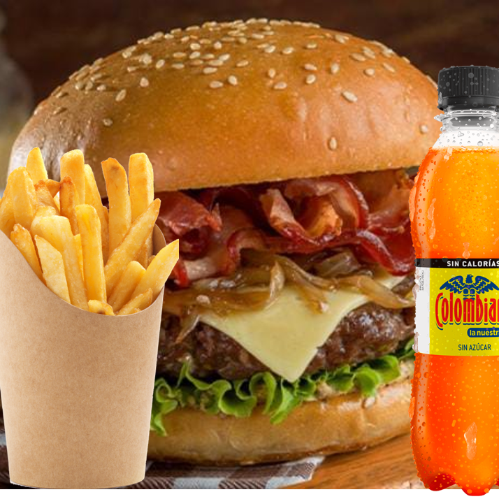 Combo Burguer BBQ mas Papas y Gaseosa 250ml DiDi