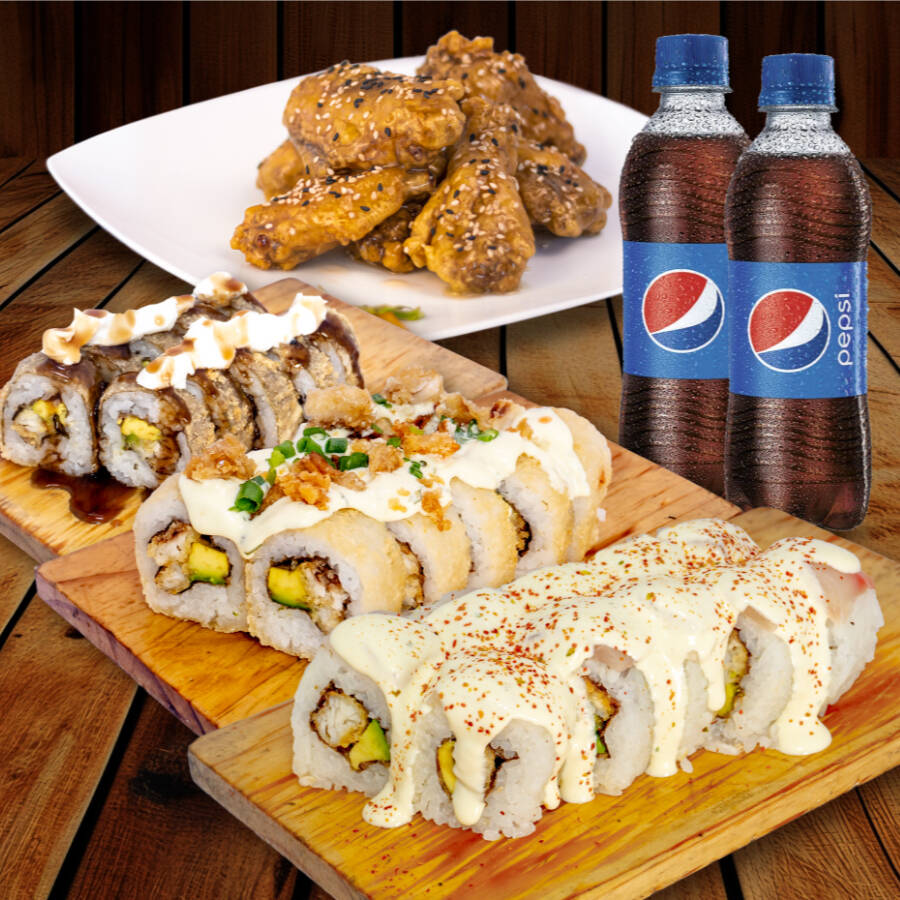 36 makis + 4 alitas + 2 pepsis