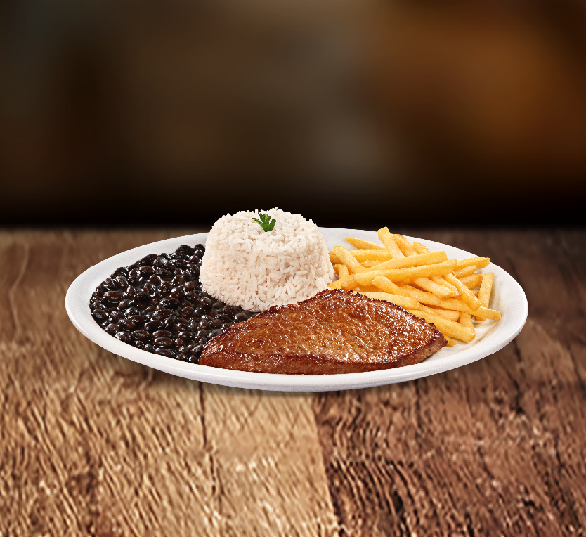 Respeito à tradição! Corte maturado bovino de aproximadamente 180g (in natura), macio e saboroso. Monte seu prato: Escolha 3 acompanhamentos fresquinhos e o molho da casa!