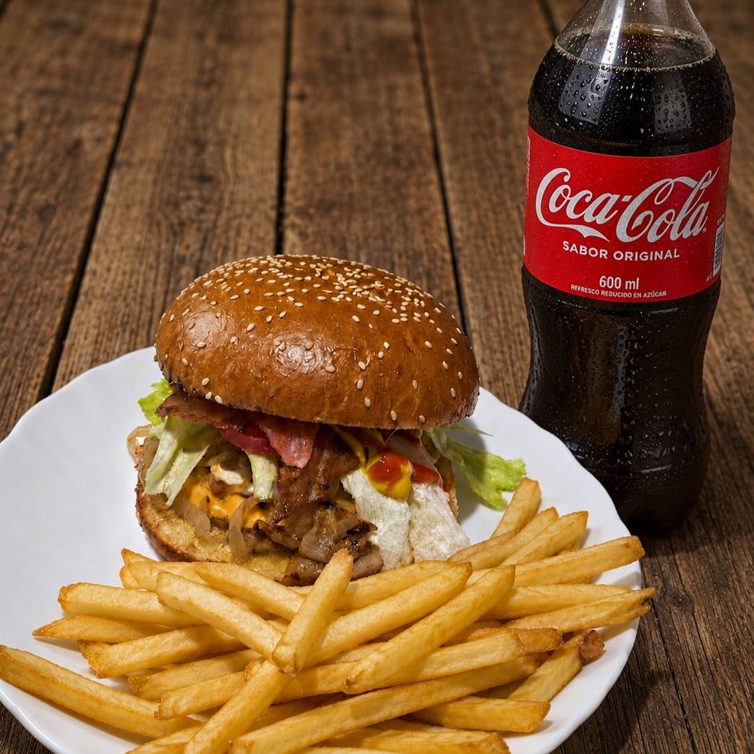 Hamburguesa con Papas y Refresco
