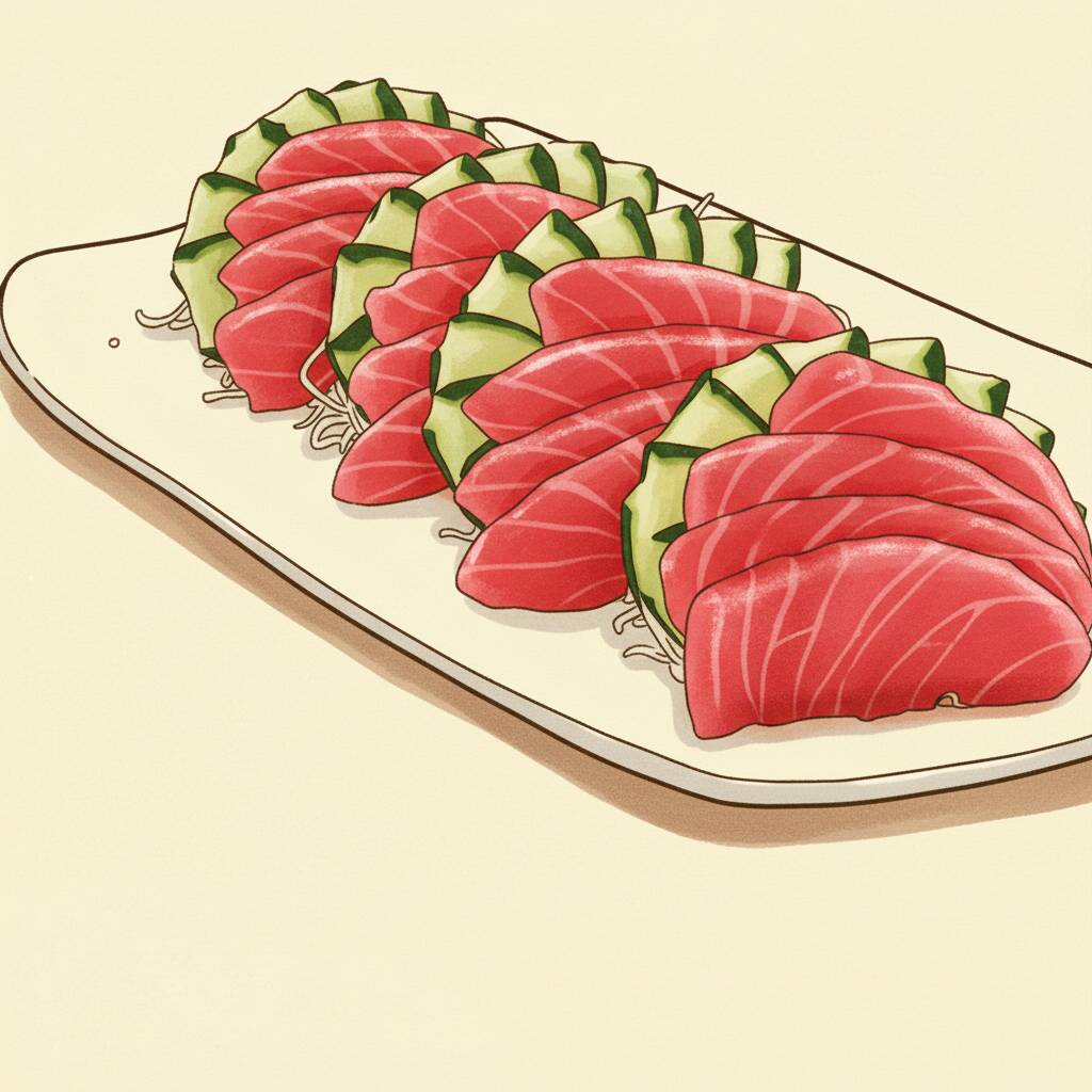 Fatias nobres de atum cru, com sabor marcante e cor vibrante.