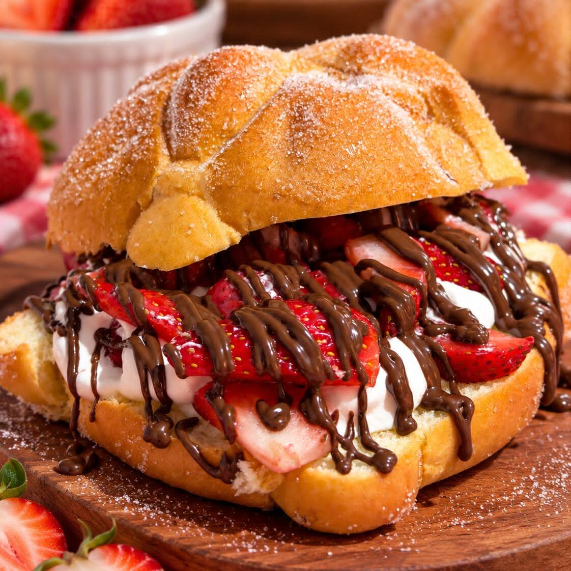 Pan de Muerto Relleno de Fresas Con Crema