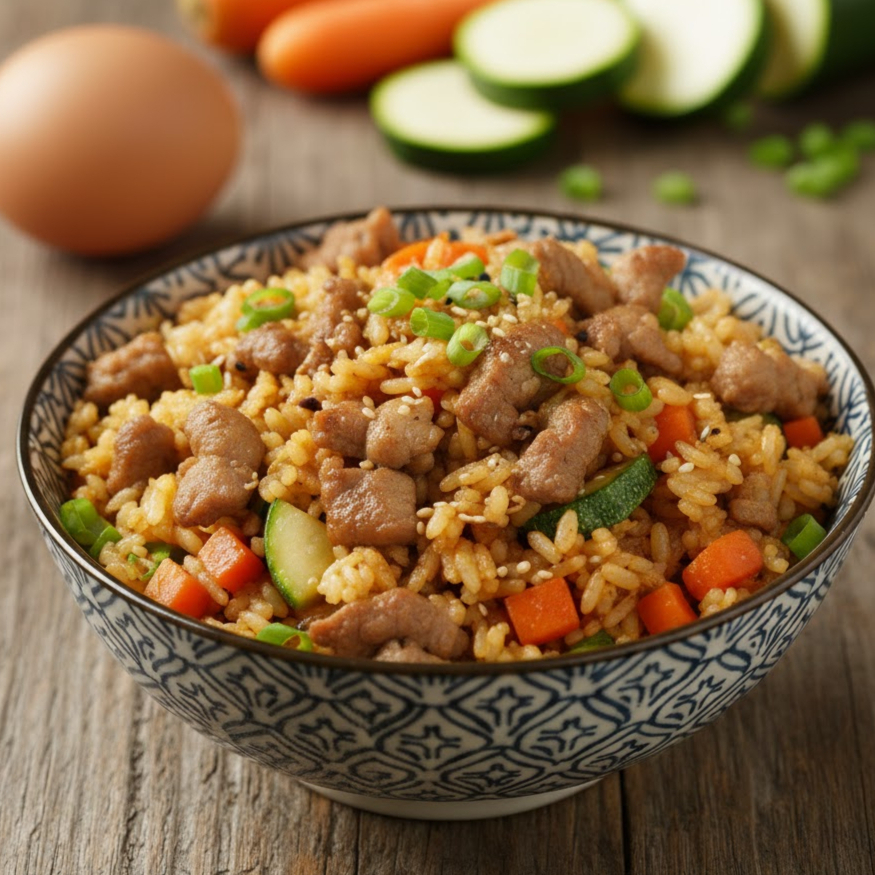 Yakimeshi con carne de cerdo