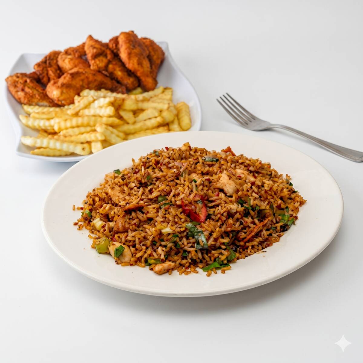 Arroz Cantonés + Alitas de Pollo con Papas