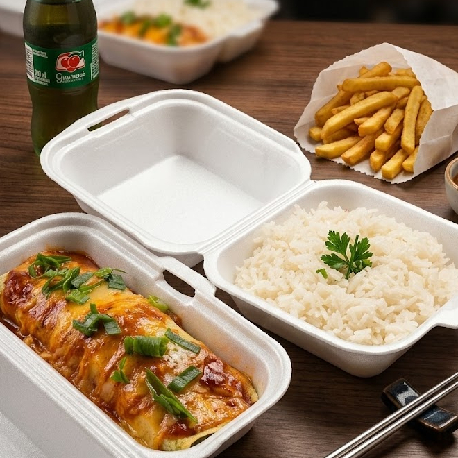 (Escolha a panqueca de sua preferência) Chega de se preocupar com a cozinha. Nosso Combo Especial traz a panqueca que você ama, acompanhada de arroz, batata frita e aquele Guaraná gelado para refrescar.