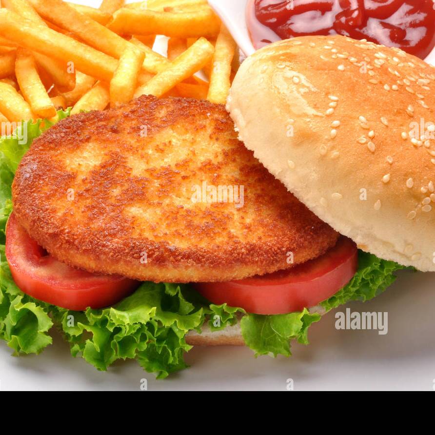 Hamburguesa de Pollo con Papas a la Francesa