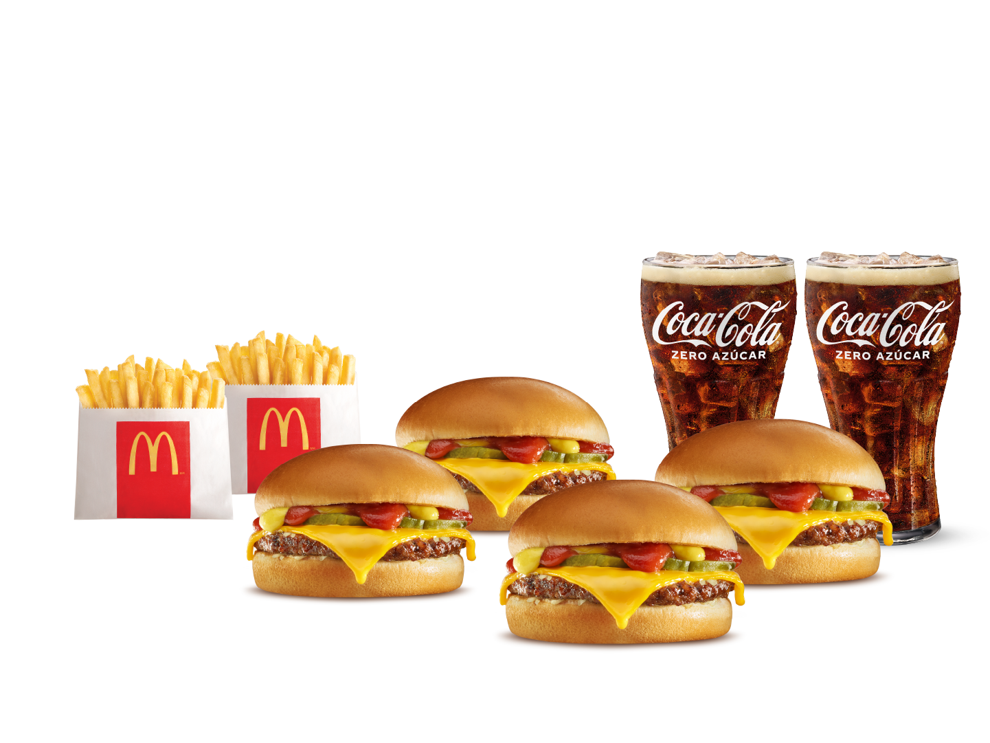 4 Hamburguesas con Queso, 2 McPapas® pequeñas y 2 Bebidas median