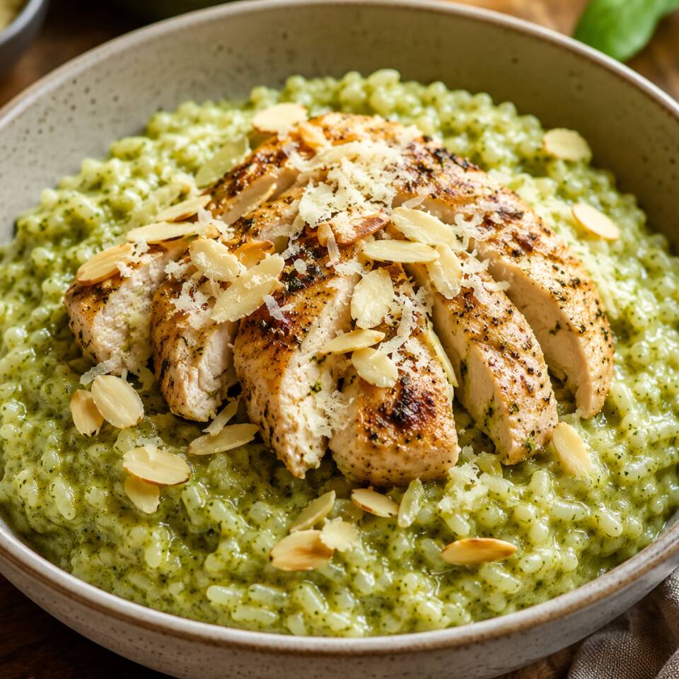 Arroz Cremoso Pesto y Pollo