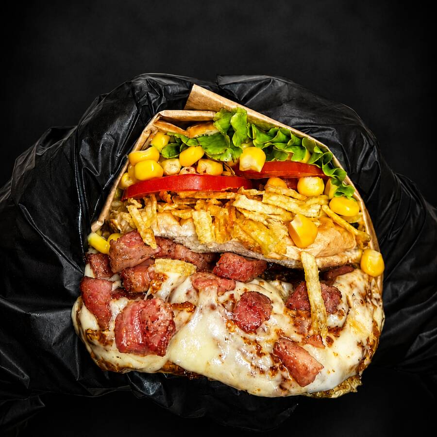 Pão, Carne Bovina, Ovo, Presunto E Muçarela Derretida, Bacon Em Cubos, Alface E Tomate Frescos. Com A Crocância Da Batata Palha E Finalizado Com Nosso Especial Molho De Alho. Um Clássico Completo E Irresistível, Feito Para Quem Não Abre Mão De Muito Sabor.