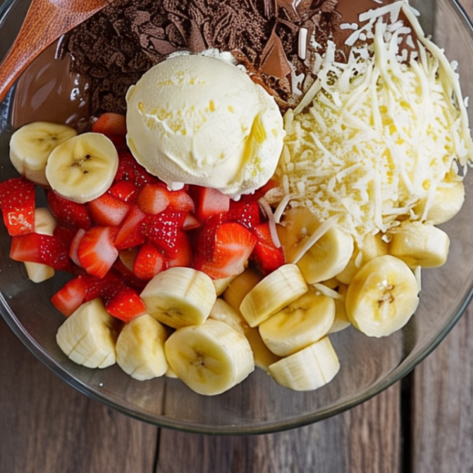 Ensalada (Fresas, Banano Queso y Chocolate)🍓🍌🍫