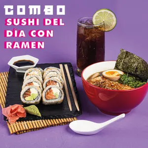 SUSHI DEL DIA CON RAMEN Y BEBIDA