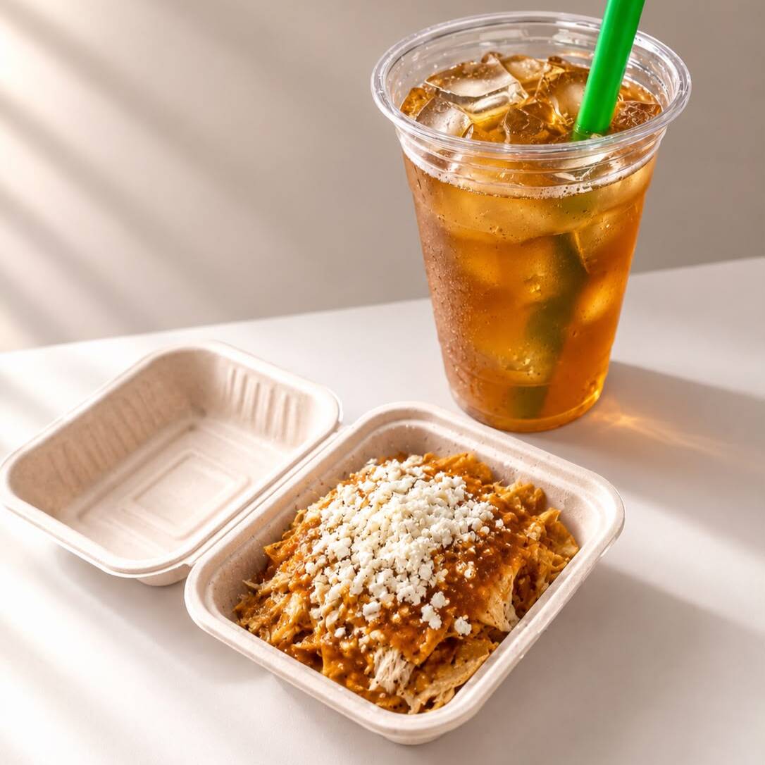 CHILAQUILES/POLLO Y TÉ VERDE CON LIMÓN FRIO 300 ML