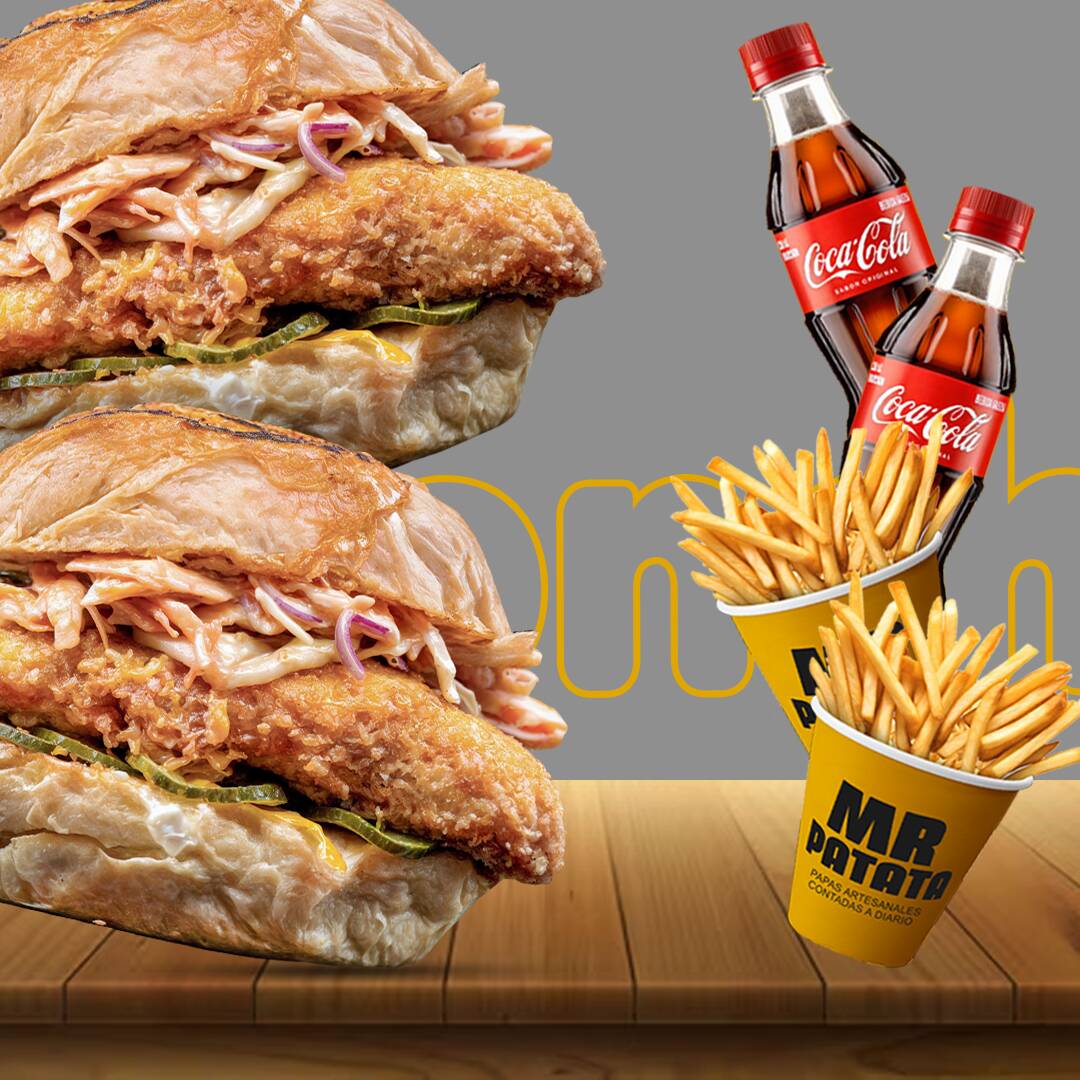 DUO Burger Mr Cronch + Papas + 2 Gaseosas