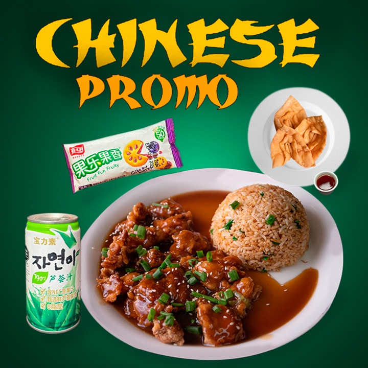 Chijaukai +chaufa+Wantan Frito+galleta+ Bebida