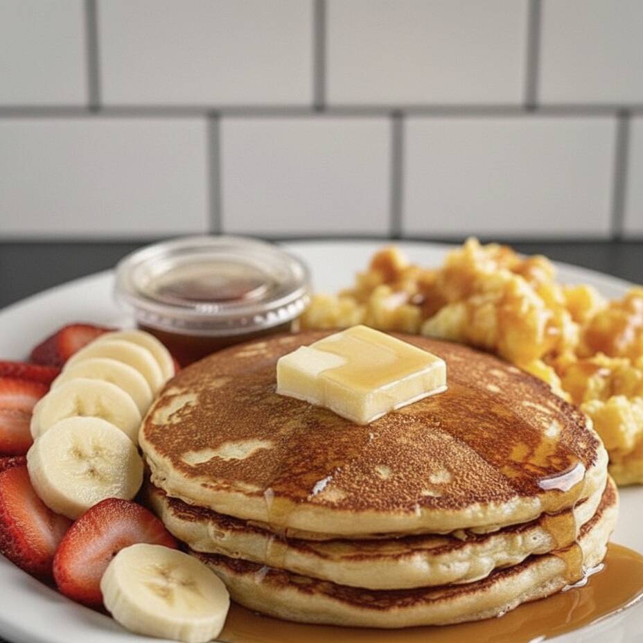 Desayuno Huevo Hotcake y Fruta