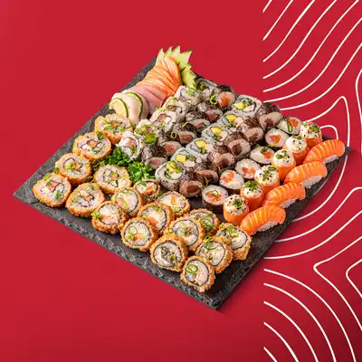 5 Sashimi Salmão 2 Sashimi Peixe Branco 2 Sashimi Atum 4 Sushi Salmão 6 Joe Joe Tradicional 6 Roll Philadelphia Salmão 6 Roll Salmão Maki 6 Roll Atum Maki 6 Roll Uramaki Salmão 6 Roll Califórnia 6 Hot Roll Uramaki Salmão 6 Hot Roll Philadelphia Salmão 6 Hot Roll Skin (Pele de Salmão)