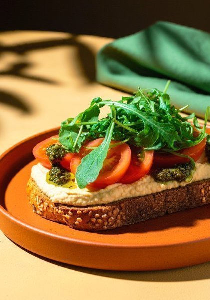 Tostada hummus con jitomate