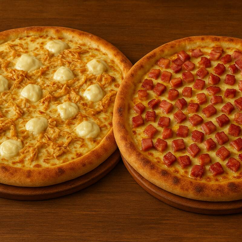 Delicie-se com nosso combo 'Três Pizzas G + Refrigerante de 2l'! Três irresistíveis pizzas de tamanho grande, preparadas com ingredientes frescos e de qualidade superior, que irão satisfazer até os paladares mais exigentes. Acompanha um refrescante refrigerante de 2 litros, perfeito para compartilhar com amigos ou família. Ideal para noites de filmes, reuniões ou simplesmente quando a fome chegar. Este combo é uma explosão de sabor que promete uma experiência culinária inesquecível. Prepare-se para saborear cada fatia!
