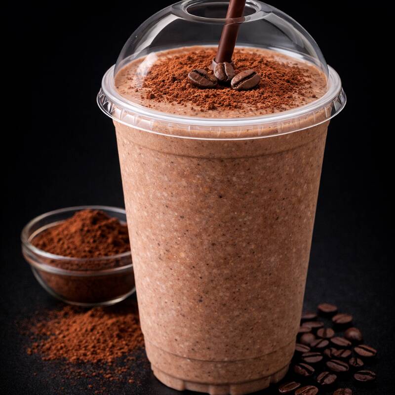 Smoothie cremoso de café gelado com cacau 70% e banana. A combinação perfeita de café com um doce na medida, ideal pra matar a vontade de doce sem sair da linha.