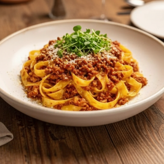 Irresistível talharim de massa fresca, com molho bolonhesa. 500g