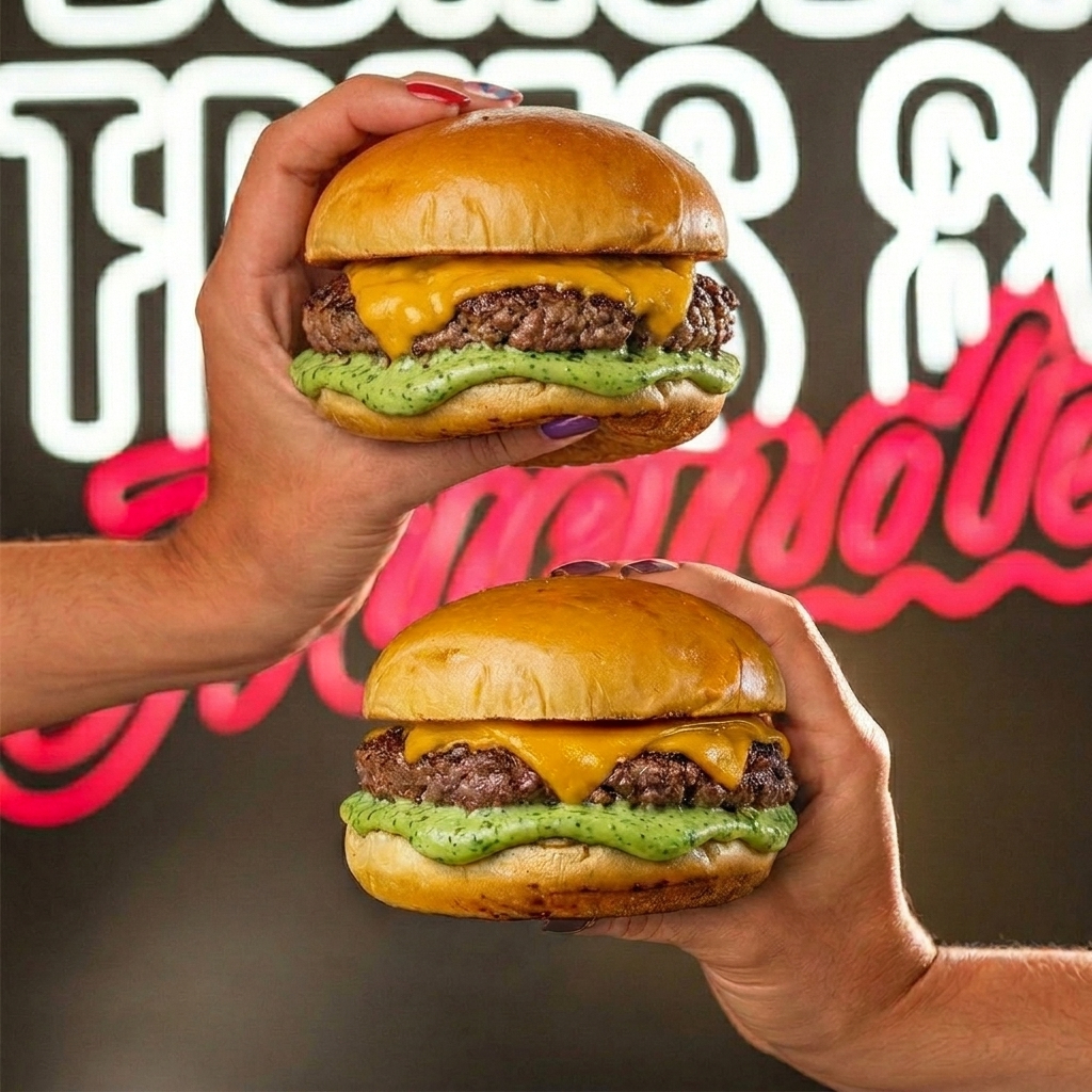 2 burguer Jorge ben cada um com pão macio tostado na chapa, burger artesanal suculento de 130g, 2 fatias de queijo derretido e nossa maionese verde especial, trazendo cremosidade e equilíbrio em cada mordida. 🔥 Ideal pra quem curte um hambúrguer clássico, simples e muito bem feito.