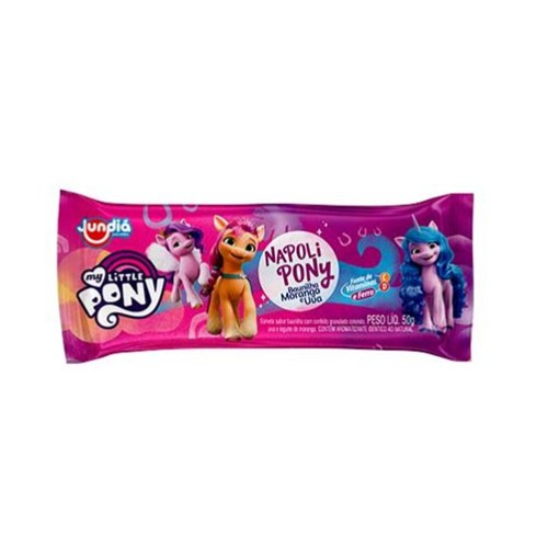 O picolé Napolipony da Jundiá (50g) é um produto da linha infantil, sabor napolitano que combina baunilha, morango e uva/chocolate