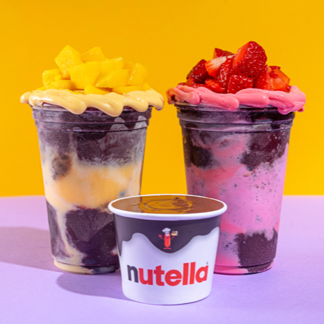 2 Açaís+ 1 Pote De Nutella Escolha 1 massa de sorvete em cada + 4 acompanhamentos