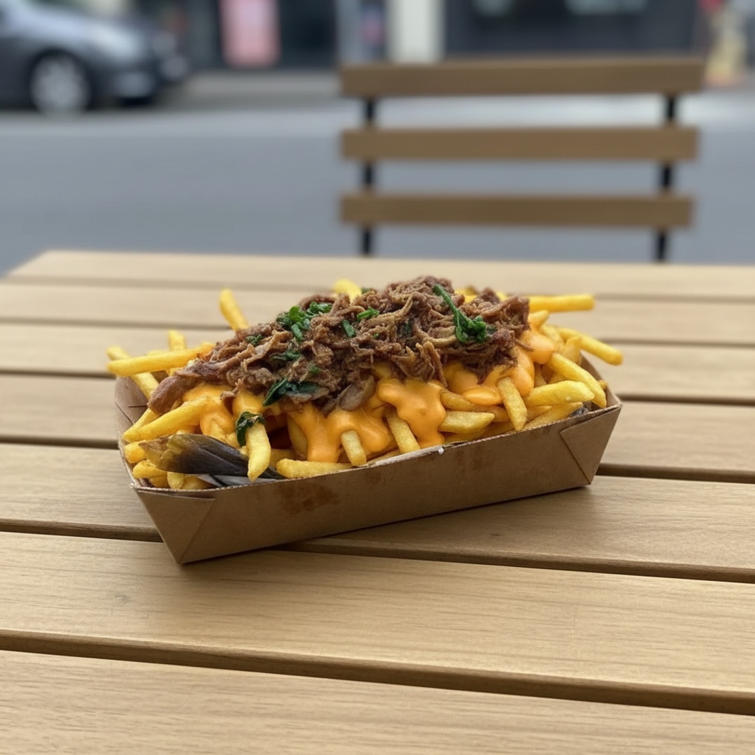 Batata frita extra crocante coberta com cheddar cremoso e costela desfiada suculenta. Combinação intensa, sabor marcante e perfeita pra matar a fome de verdade.