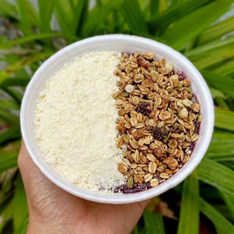 Açaí tradicional, leite em pó e granola.
* Imagem ilustrativa.
Peso aproximado 200g