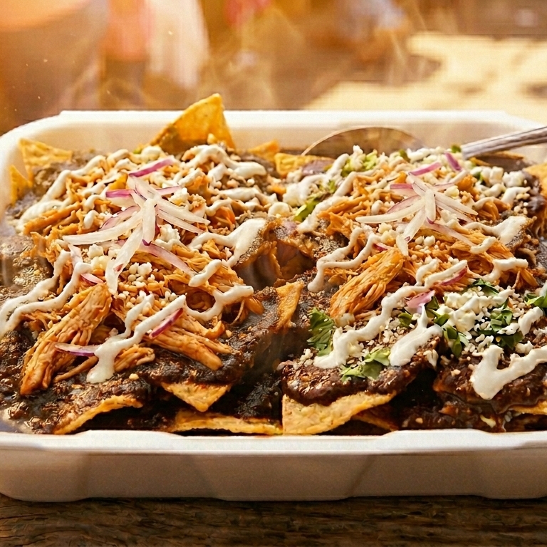 Chilaquiles de mole con pollo