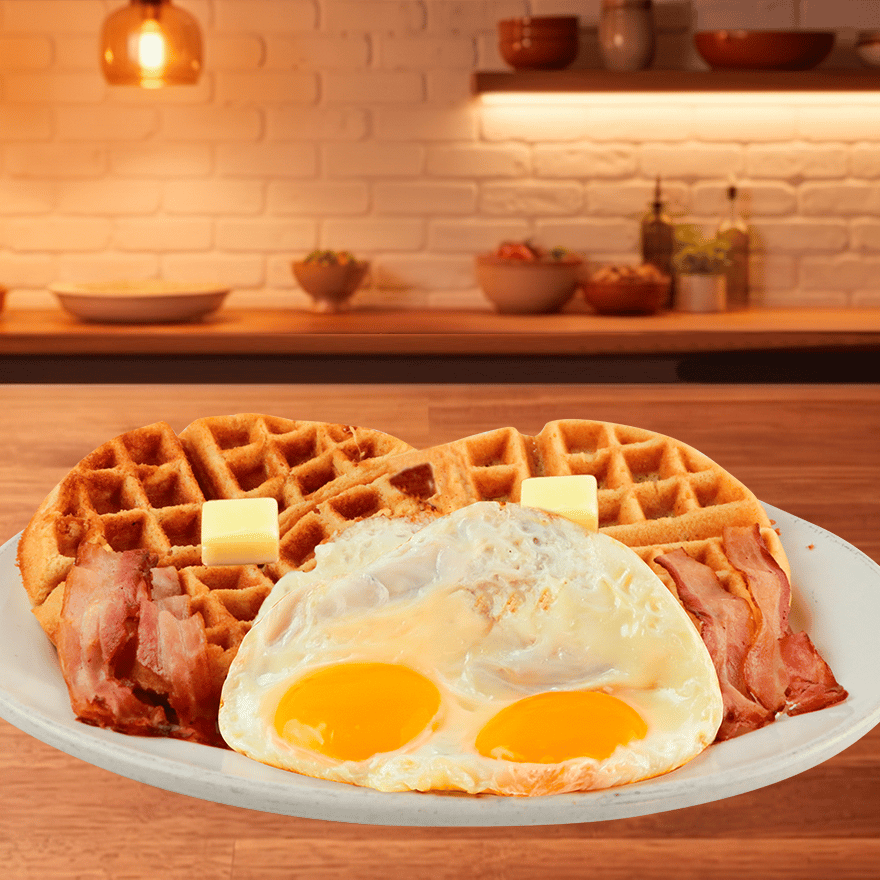Waffle con Huevos Estrellados