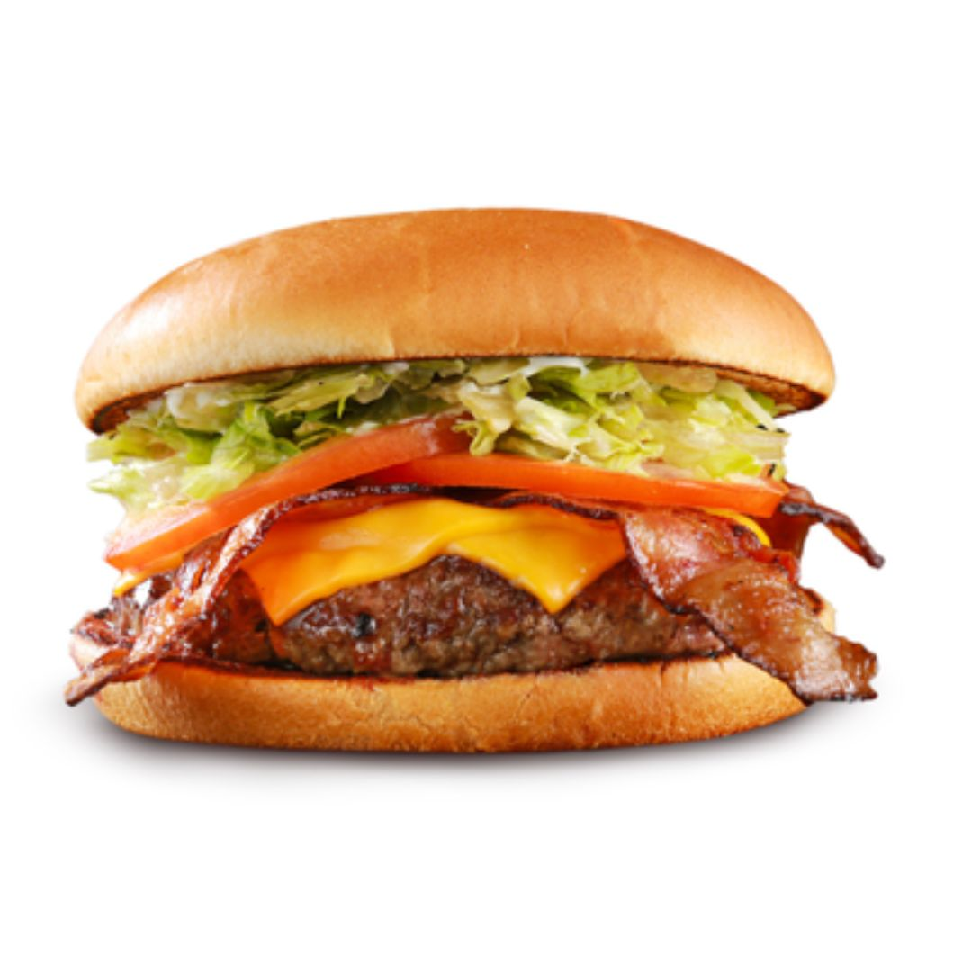 Pão, Carne, Queijo, Bacon, Maionese temperada e salada