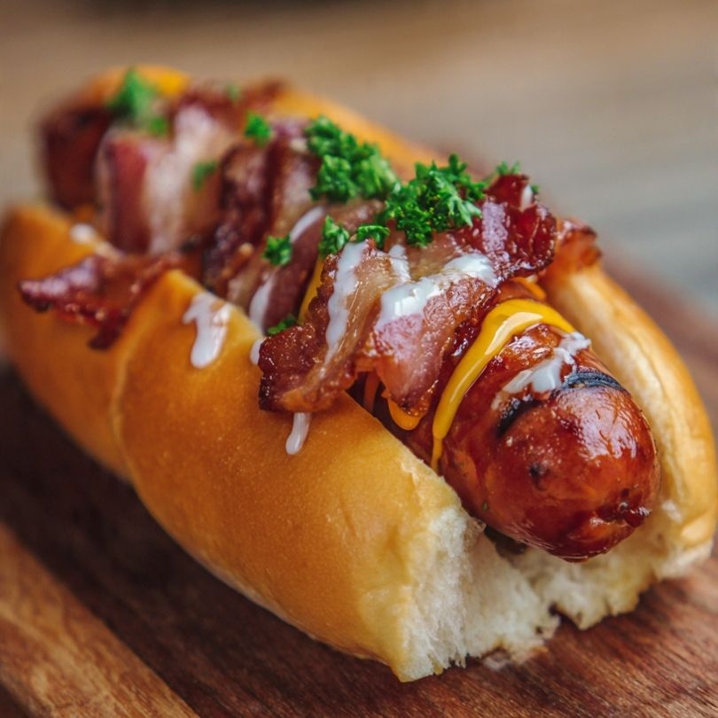 4 hot dog con tocino jamón y queso