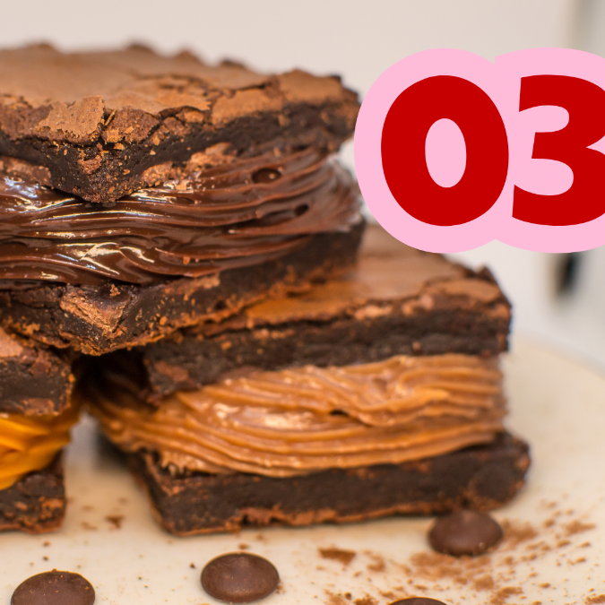 3 Brownies deliciosos (Ninho, meio amargo e brigadeiro). Cada um com 130g