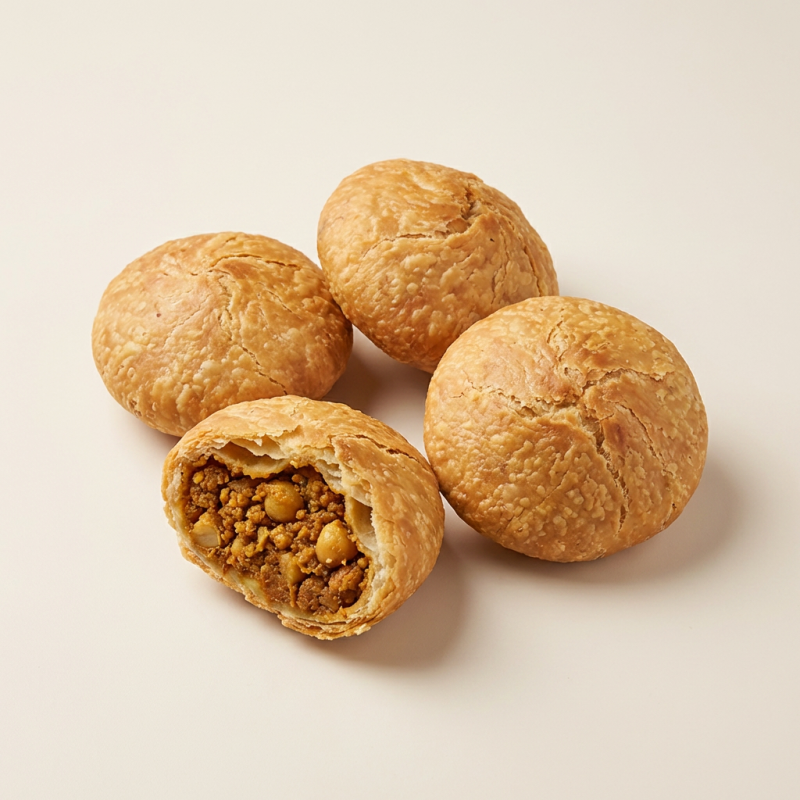 Bolinho frito de massa folhada, recheado com farinha de grão de bico temperada com semente de funcho, gengibre, pimenta e especiarias aromáticas. - 4 unidades