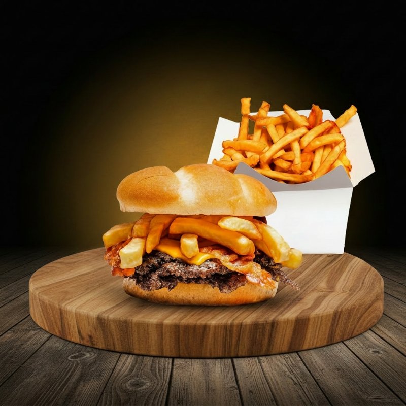 Smash Double Fries burger + Papas