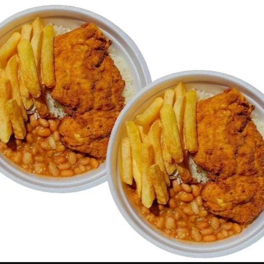 Marmita com delicioso filé de frango empanado acompanhado com arroz branquinho e soltinho, feijão com caldo temperadinho e batata frita sequinha e crocante. Obs.: Marmita tamanho P (500 ml), aprox. 400 gramas, serve 01 pessoa. Na promoção o cliente levará 2 marmitas pelo preço de 1
